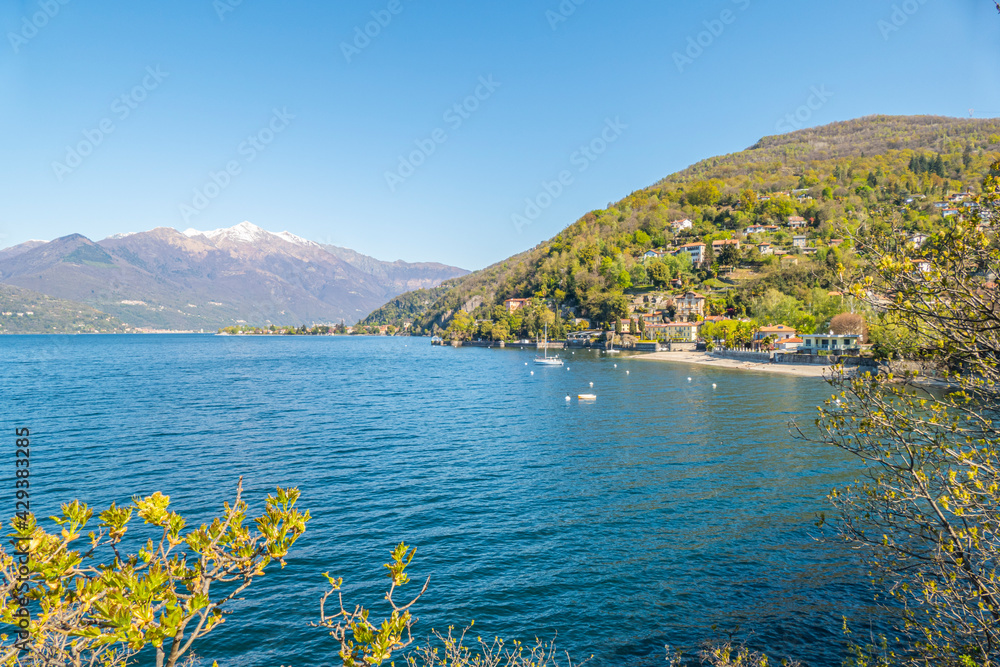 The coast of Lake Maggiore with Colmegna and Maccagno