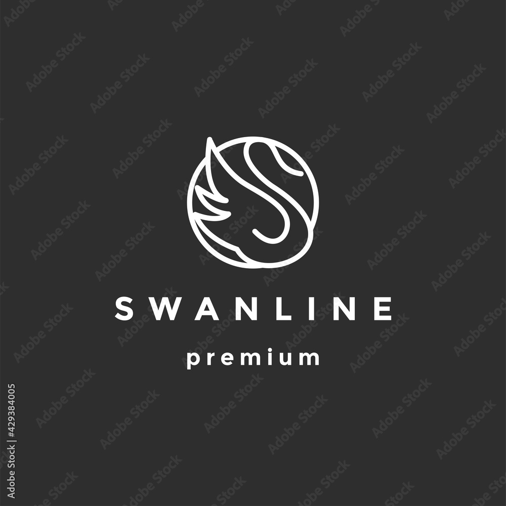  Swan in Circle abstract Logo design vector template in Linear style  On black background