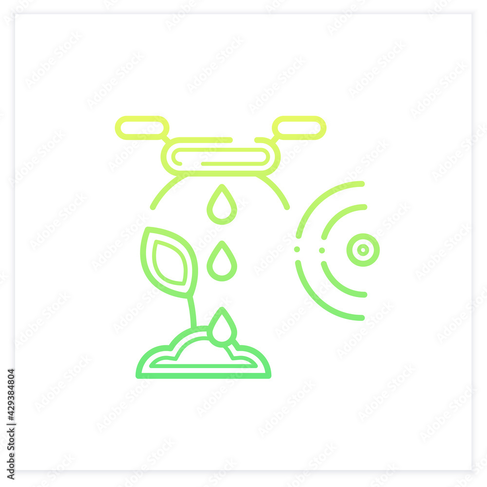 Irrigating land gradient icon.Digital drone smart agriculture irrigate plane.Spray chemical to wheat field. Smart farming.Isolated vector illustration.Suitable to banners, mobile apps and presentation Irrigating land gradient icon.Digital drone smart agriculture irrigate plane.Spray chemical to wheat field. Smart farming.Isolated vector illustration.Suitable to banners, mobile apps and presentation