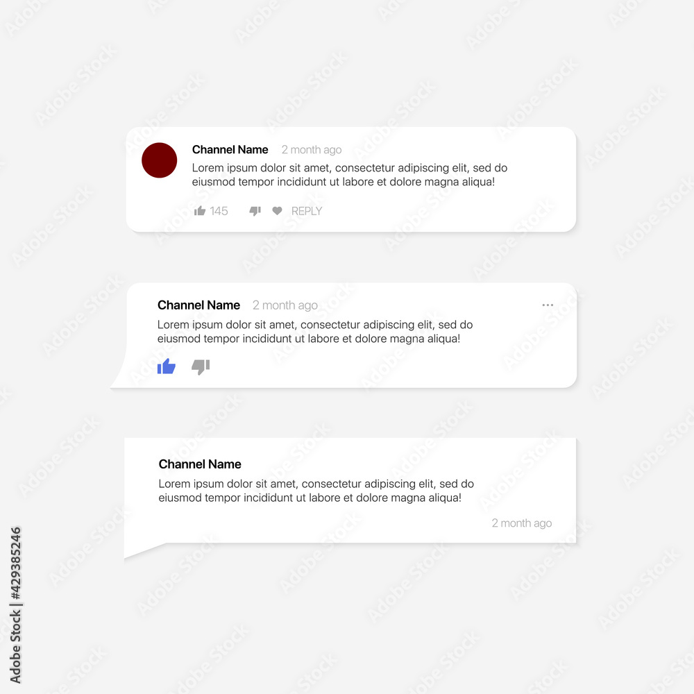 Youtube Comments. Social Media Text Bubbles. Set of Modern Comment Bubbles, Bubble Template. Vector illustration - obrazy, fototapety, plakaty 