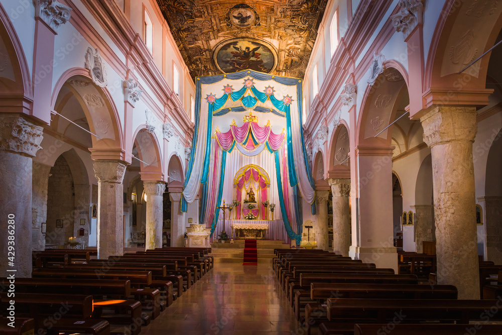 Interior of the romanesque Cathedral of Santa Maria Assunta of Vieste, Puglia, Italy