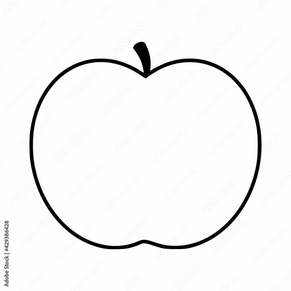 An apple drawn with a contour line. A doodle-style apple. An apple drawn with a contour line. A doodle-style apple.