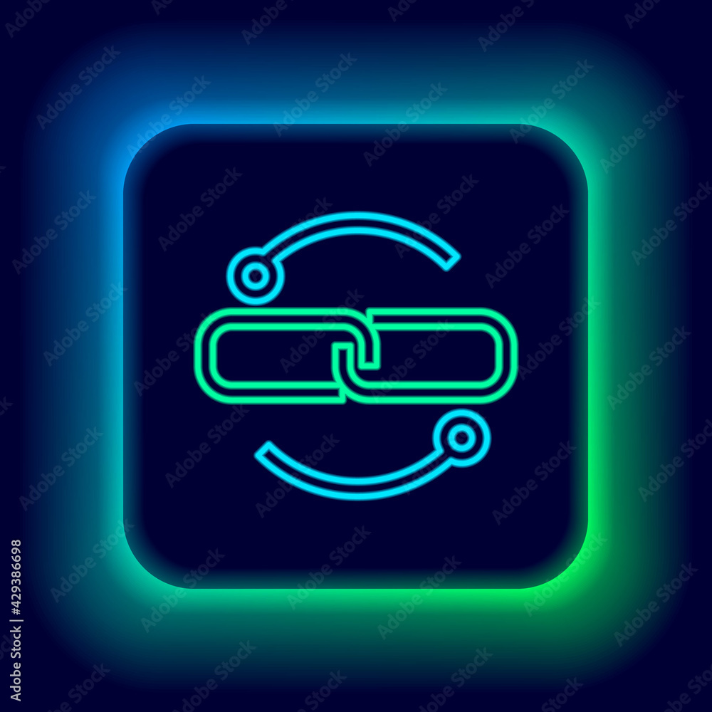 Glowing neon line Chain link line icon isolated on black background. Link single. Colorful outline concept. Vector Glowing neon line Chain link line icon isolated on black background. Link single. Colorful outline concept. Vector