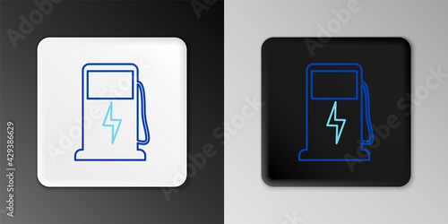 Line Electric car charging station icon isolated on grey background. Eco electric fuel pump sign. Colorful outline concept. Vector