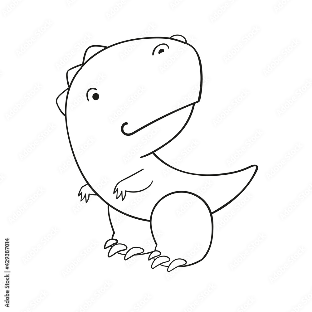 Cute cartoon dinosaur character for children. Black and white illustration for coloring book Cute cartoon dinosaur character for children. Black and white illustration for coloring book