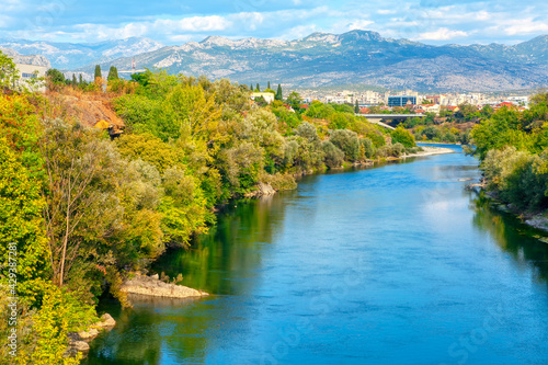 View of Moraca River and Mountains in Podgorica Montenegro