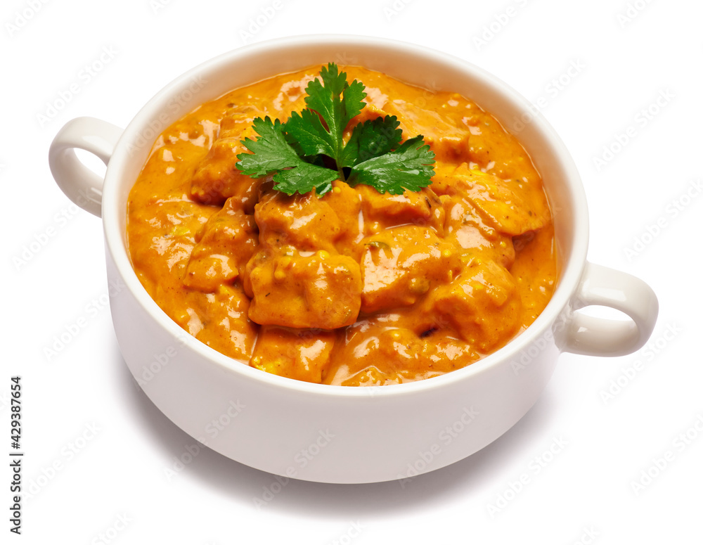 White ceramic bowl of Traditional Chicken Curry isolated on white background with clipping path embedded White ceramic bowl of Traditional Chicken Curry isolated on white background with clipping path embedded