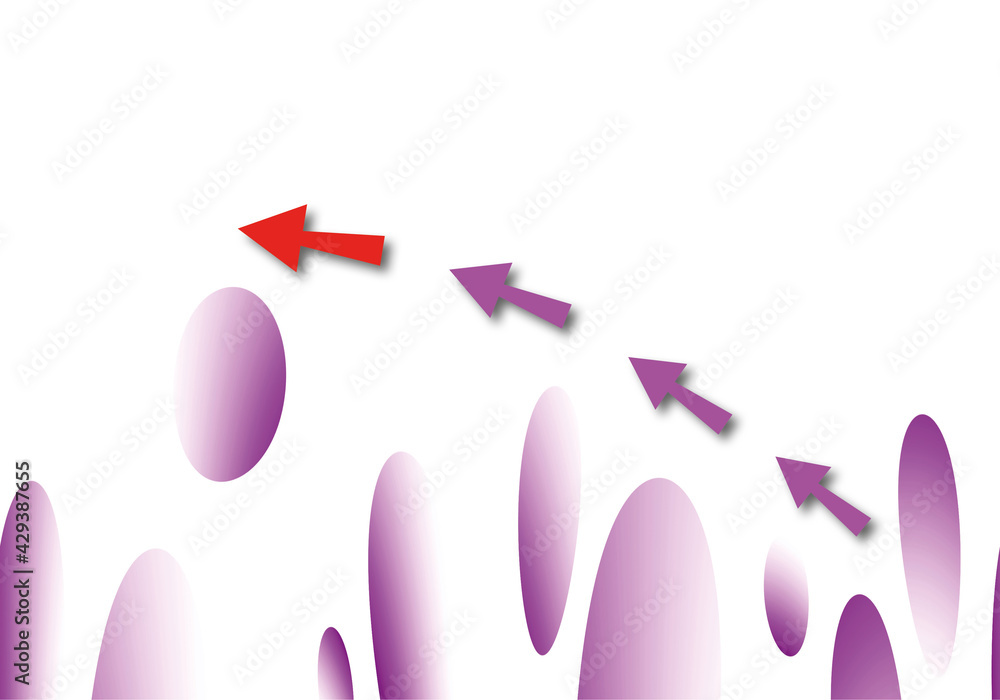 Red arrow pointing up with purple arrows on white background. Concept of success, teamwork, leader, business target or goal success and winner. space for text. design style. Red arrow pointing up with purple arrows on white background. Concept of success, teamwork, leader, business target or goal success and winner. space for text. design style.