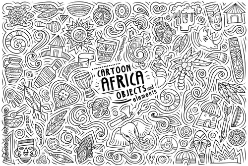 Cartoon set of Africa theme items, objects and symbols