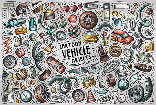 Cartoon set of Vehicle theme items, objects and symbols