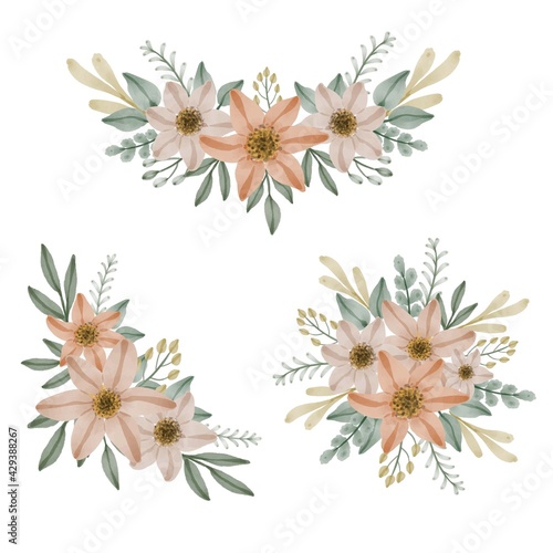 arrangement floral watercolor of soft orange  wreath  floral vector design