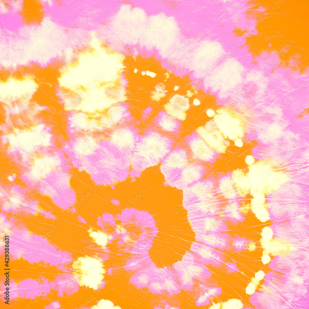 Obraz premium Spiral Grunge Effect. Color Pattern. Artistic Roll. Abstract Dye. Hippie Circular Design. Yellow Batik Print. Tye Dye Circle Backdrop. Psychedelic Water Patterns. Orange Art Abstract Dye.