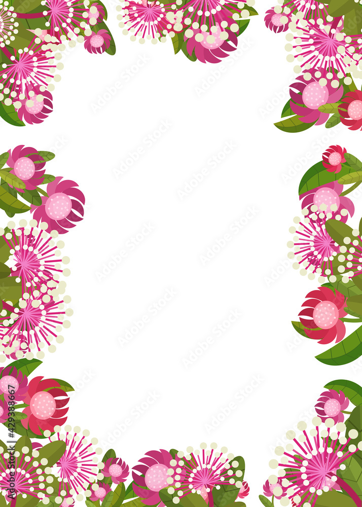 cartoon scene floral frame colorful flowers illustration