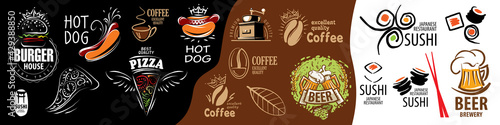 Vector set of drawn signs of fast food