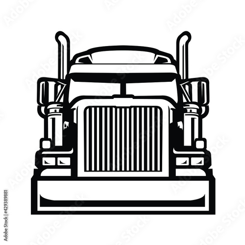 Semi truck vector front view isolated. 18 wheeler vector