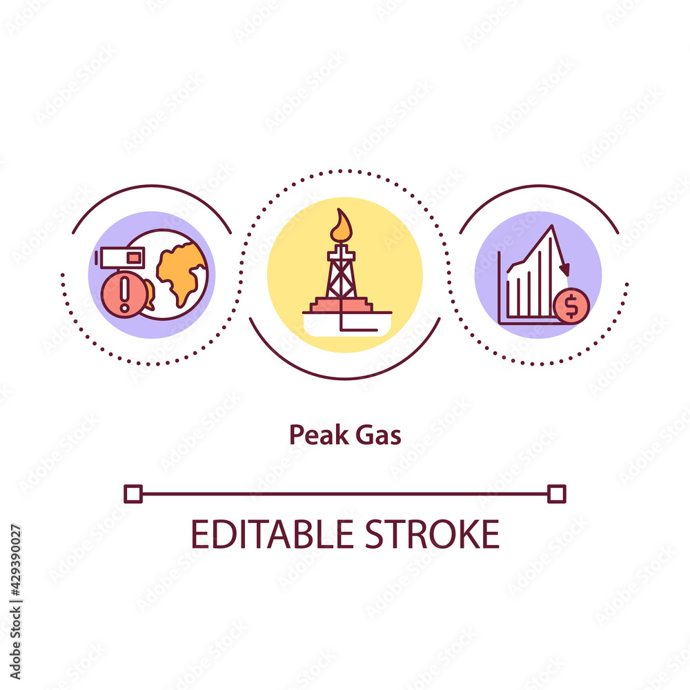 Peak gas concept icon. Maximum rate of extraction of fuel gases from planet. Over consumption of electricity idea thin line illustration. Vector isolated outline RGB color drawing. Editable stroke