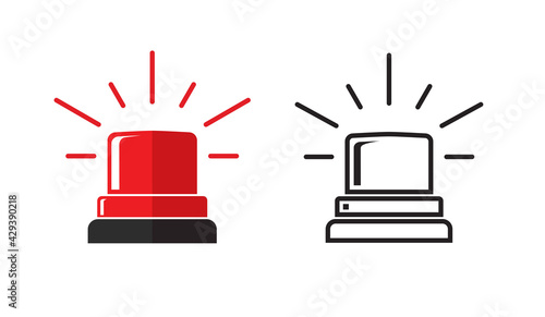 Emergency or police flasher siren light flat cartoon and line outline stroke style design illustration isolated on white, ambulance caution alert red flashing element clipart