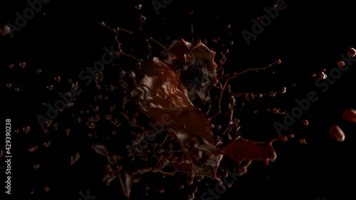 Amazing beautiful and mesmerizing fountain. The force of surface tension creates amazing droplets and liquid surfaces. Caramel, chocolate, water and orange juice. With alpha channel, ready to compos.