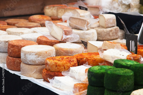 Various types of cheese at the farmer's market