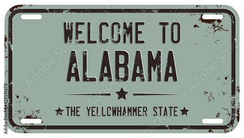 Welcome To Alabama Message on  Damaged License Plate
