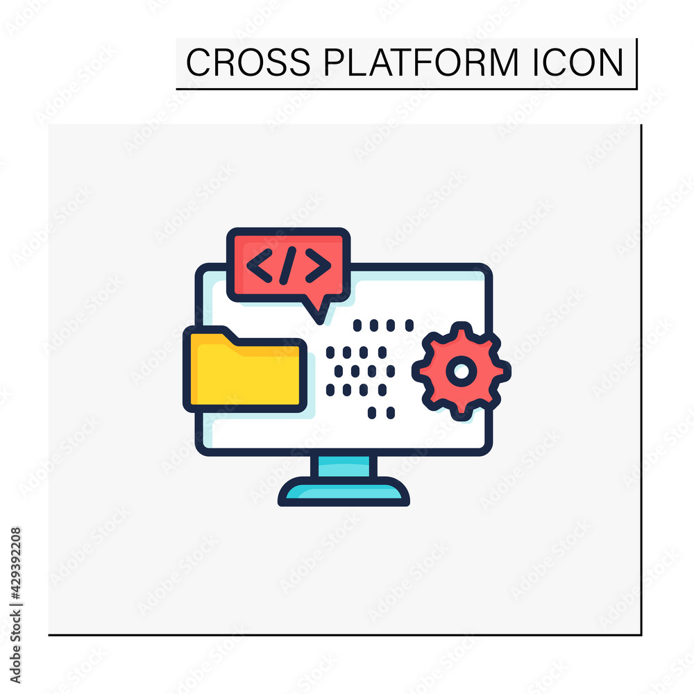 Programming environment color icon. Creating new software. Operation ...