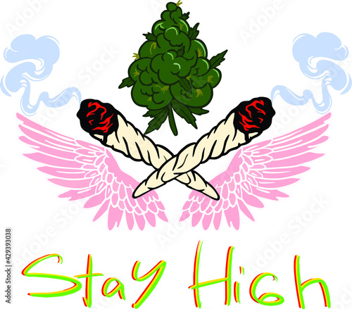 cannabis buds with joints and wings logo