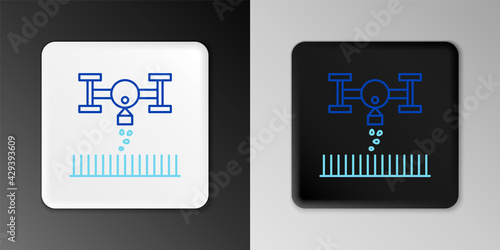 Line Smart farm with drone control for seed planting icon isolated on grey background. Innovation technology for agricultural company. Colorful outline concept. Vector