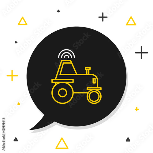 Line Self driving wireless tractor on a smart farm icon isolated on white background. Smart agriculture implement element. Colorful outline concept. Vector