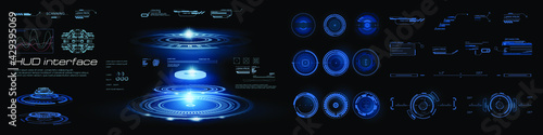 HUD futuristic blue user holographic interface with HUD, GUI, UI elements. Custom game holographic panel