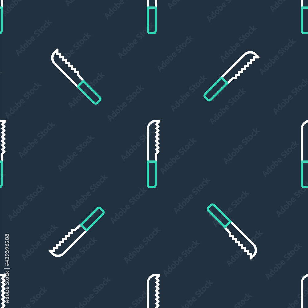 Line Bread knife icon isolated seamless pattern on black background. Cutlery symbol. Vector Line Bread knife icon isolated seamless pattern on black background. Cutlery symbol. Vector