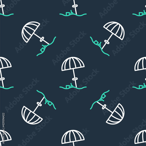 Line Sun protective umbrella for beach icon isolated seamless pattern on black background. Large parasol for outdoor space. Beach umbrella. Vector