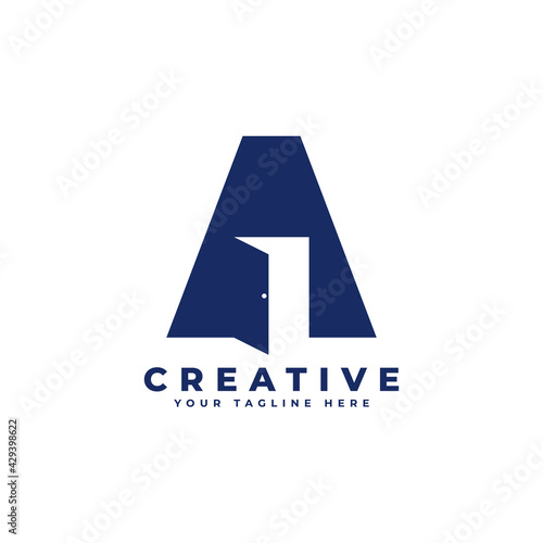 Initial Letter A with Door Negative Space Logo Design. Usable for Construction Architecture Building Logo