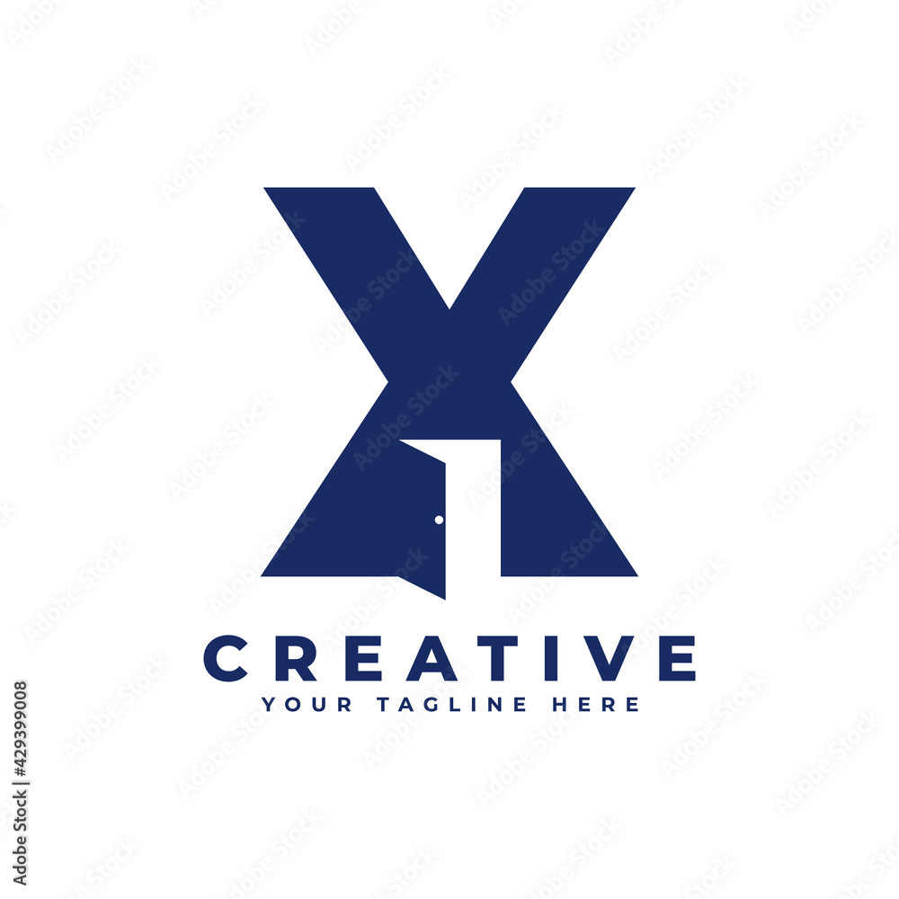 Fototapeta premium Initial Letter X with Door Negative Space Logo Design. Usable for Construction Architecture Building Logo