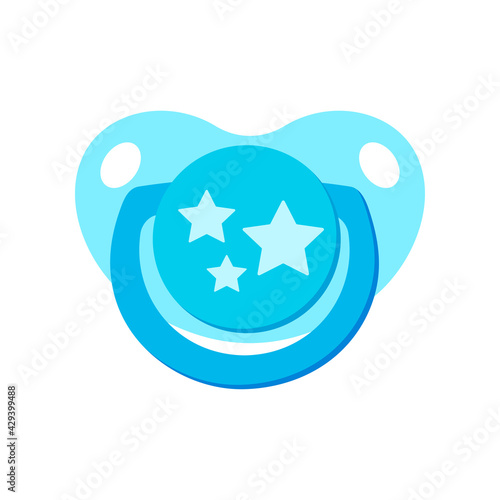 Pacifier baby dummy vector icon isolated on white background. Sign of newborn nipple baby soother -  blue with stars for boy . Flat design cartoon style clip art illustration