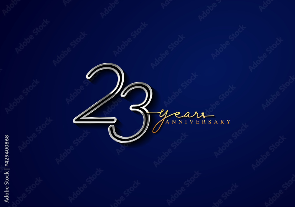 Fototapeta premium 23 Years Anniversary Logo Silver Colored isolated on blue background, vector design for greeting card and invitation card