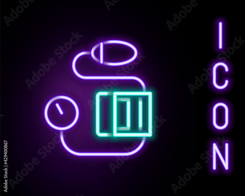 Glowing neon line Blood pressure icon isolated on black background. Colorful outline concept. Vector