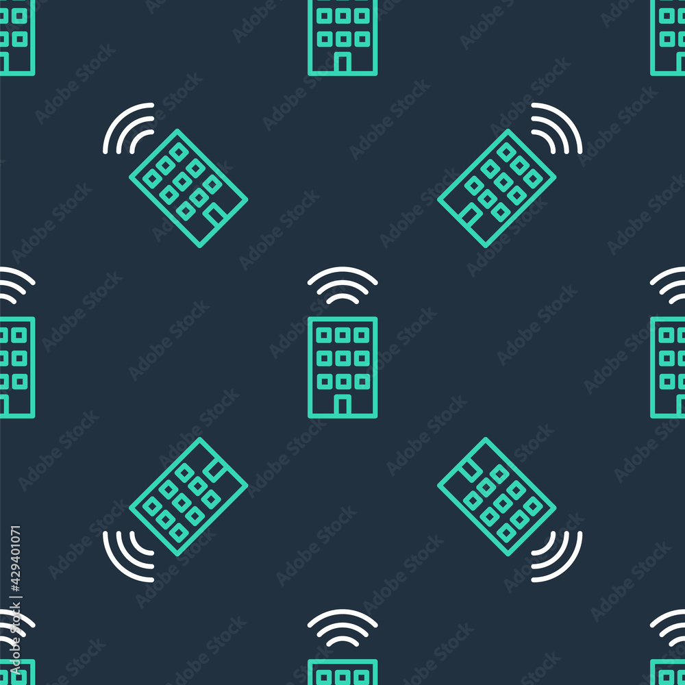 Line Smart home with wireless icon isolated seamless pattern on black background. Remote control. Internet of things concept with wireless connection. Vector Line Smart home with wireless icon isolated seamless pattern on black background. Remote control. Internet of things concept with wireless connection. Vector