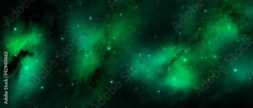 Fototapeta Naklejka Na Ścianę i Meble -  Abstract green and black starry universe 3d illustartion