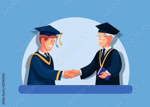 Student graduation in college academic concept in cartoon illustration vector