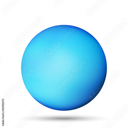Glass blue ball or precious pearl. Glossy realistic ball, 3D abstract vector illustration highlighted on a white background. Big metal bubble with shadow