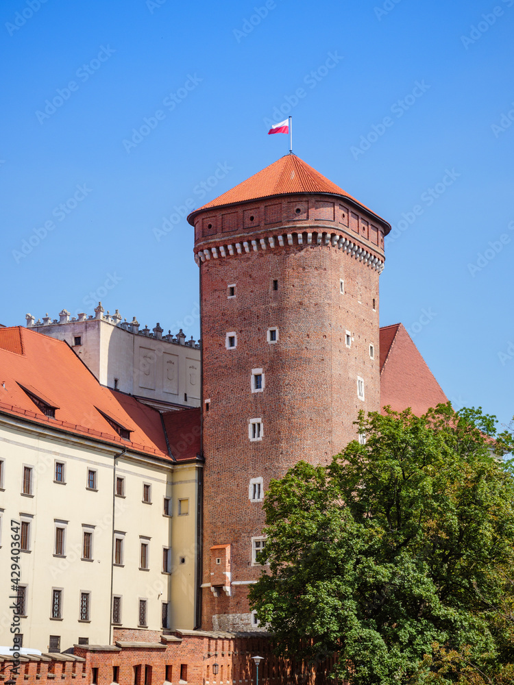 Krakow, Poland. August 26, 2019. Wawel Thief Tower in Wawel Royal Castle on a sunny summer day.