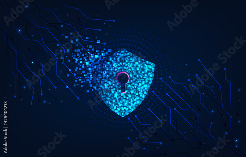 Internet system attack concept.The shield symbol was destroyed. notification about threat of Internet attack, cybercrime concept.vector illustration.