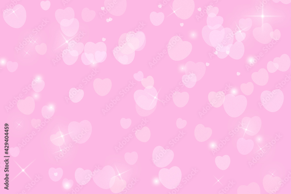 Abstract bright pink background with hearts and sparkles, shimmer.