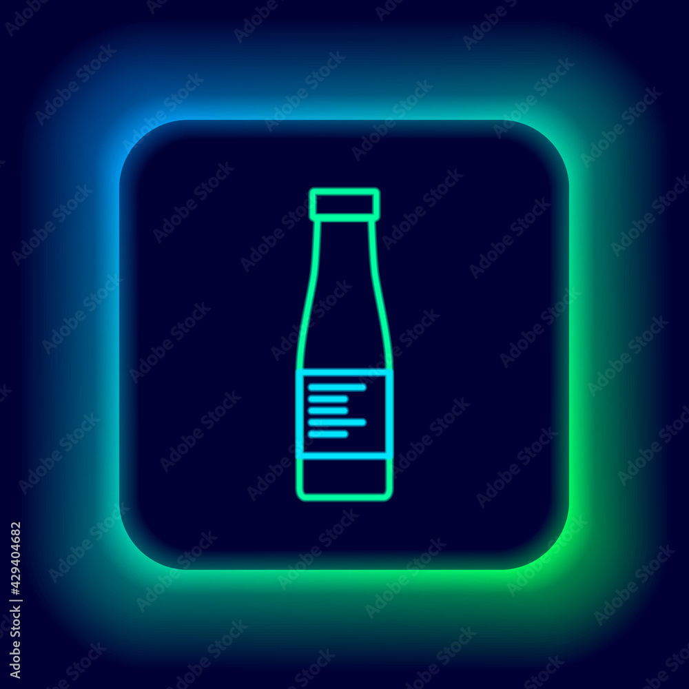 Glowing neon line Sauce bottle icon isolated on black background. Ketchup, mustard and mayonnaise bottles with sauce for fast food. Colorful outline concept. Vector Glowing neon line Sauce bottle icon isolated on black background. Ketchup, mustard and mayonnaise bottles with sauce for fast food. Colorful outline concept. Vector