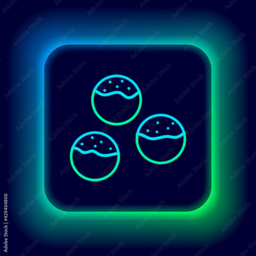 Glowing neon line Takoyaki icon isolated on black background. Japanese street food. Colorful outline concept. Vector Glowing neon line Takoyaki icon isolated on black background. Japanese street food. Colorful outline concept. Vector