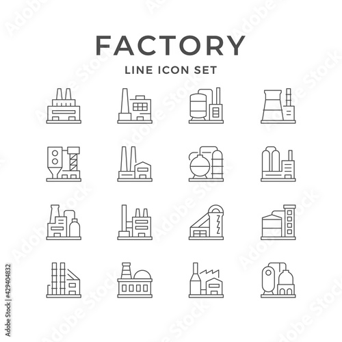 Set line icons of factory or plant