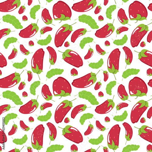 Strawberry seamless pattern. Red berry with leaves. Endless texture for summer eco design. Vector illustration