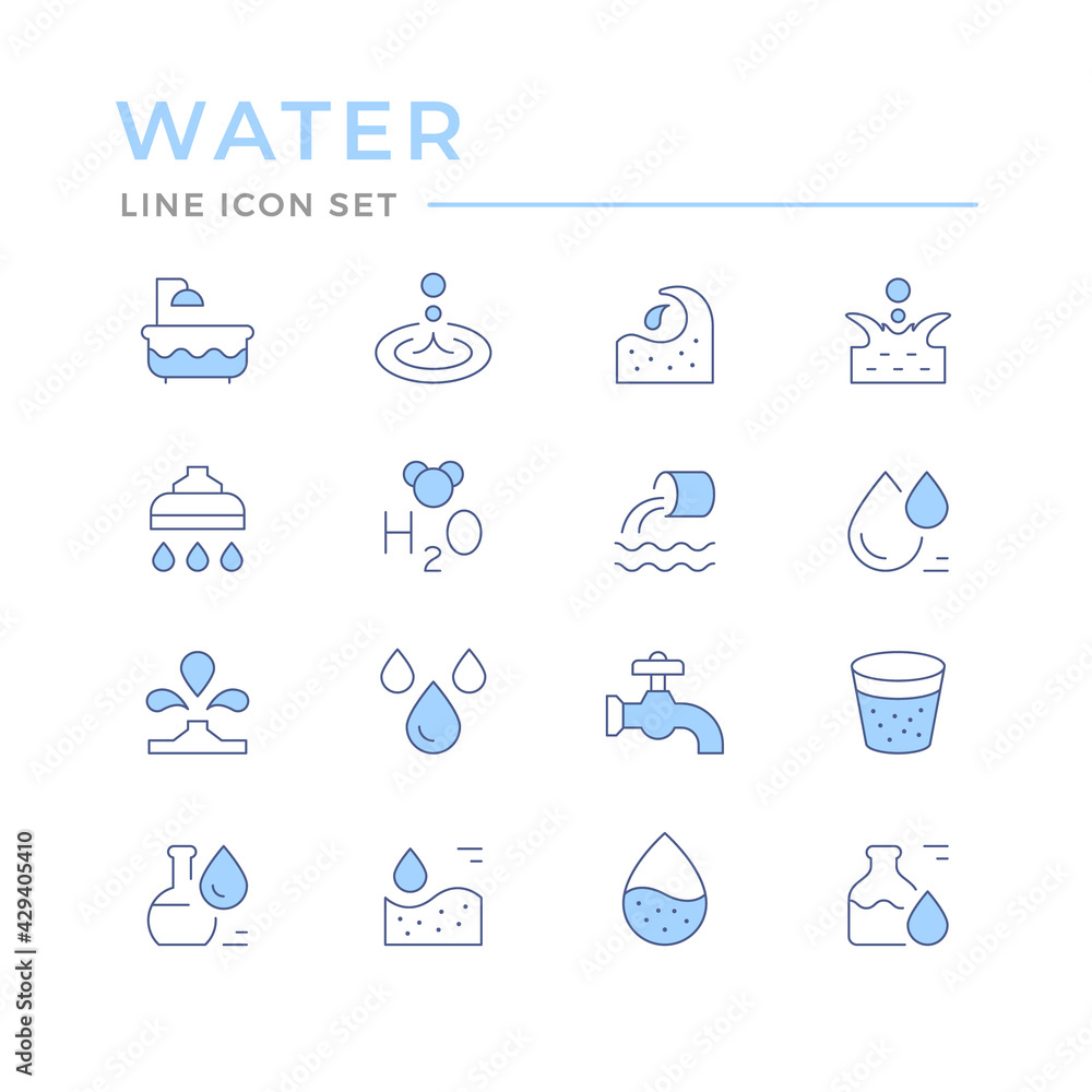 Set color line icons of water