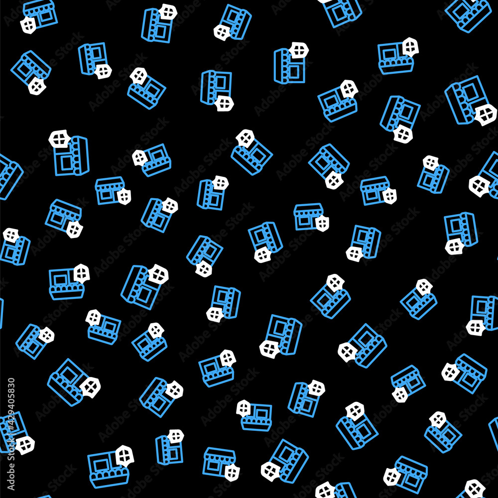 Line Travel suitcase with shield icon isolated seamless pattern on black background. Traveling baggage insurance. Security, safety, protection, protect concept. Vector Line Travel suitcase with shield icon isolated seamless pattern on black background. Traveling baggage insurance. Security, safety, protection, protect concept. Vector