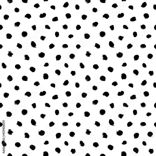 Polka dot grunge seamless vector pattern. Circle brushstrokes and rounded shapes. Hand drawn abstract ink background. Smears, circles, dots, splotches, blobs. Abstract wallpaper design, textile print